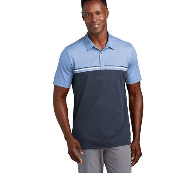 Travis Mathew Sunset Blocked Polo Riviera Heather Blue Nights Size Large - Picture 1 of 10